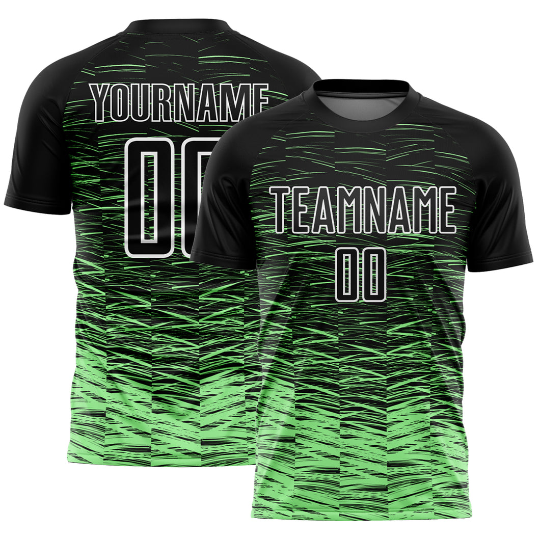 Custom Black Pea Green-White Line Sublimation Soccer Uniform Jersey