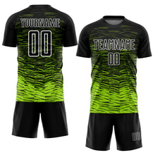 Загрузить изображение в средство просмотра галереи, Custom Black Neon Green-White Line Sublimation Soccer Uniform Jersey
