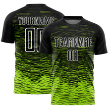 Загрузить изображение в средство просмотра галереи, Custom Black Neon Green-White Line Sublimation Soccer Uniform Jersey
