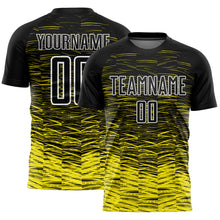 Загрузить изображение в средство просмотра галереи, Custom Black Light Yellow-White Line Sublimation Soccer Uniform Jersey
