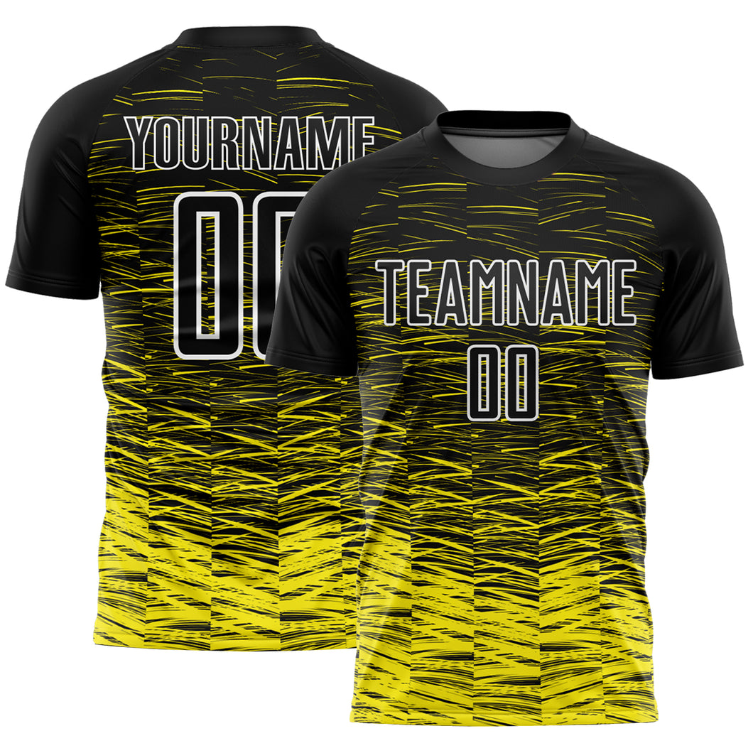 Custom Black Light Yellow-White Line Sublimation Soccer Uniform Jersey