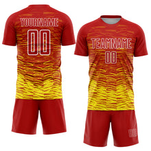 Загрузить изображение в средство просмотра галереи, Custom Red Light Yellow-White Line Sublimation Soccer Uniform Jersey
