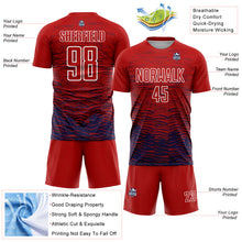 Загрузить изображение в средство просмотра галереи, Custom Red Navy-White Line Sublimation Soccer Uniform Jersey
