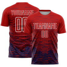 Загрузить изображение в средство просмотра галереи, Custom Red Navy-White Line Sublimation Soccer Uniform Jersey
