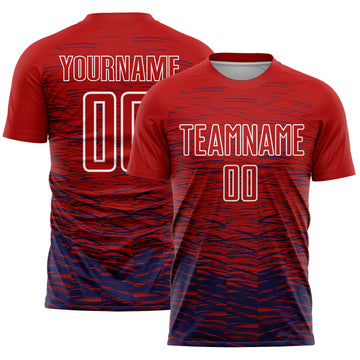 Custom Red Navy-White Line Sublimation Soccer Uniform Jersey