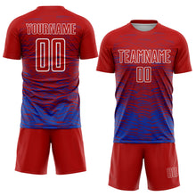 Загрузить изображение в средство просмотра галереи, Custom Red Thunder Blue-White Line Sublimation Soccer Uniform Jersey
