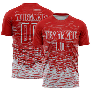 Custom Red Silver-White Line Sublimation Soccer Uniform Jersey