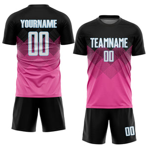 Custom Pink Black-Light Blue Gradient Square Shape Sublimation Soccer Uniform Jersey