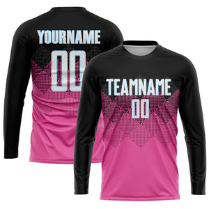 Custom Pink Black-Light Blue Gradient Square Shape Sublimation Soccer Uniform Jersey