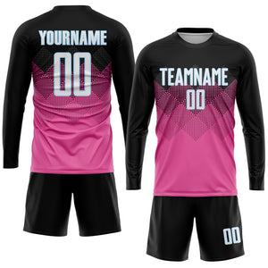 Custom Pink Black-Light Blue Gradient Square Shape Sublimation Soccer Uniform Jersey