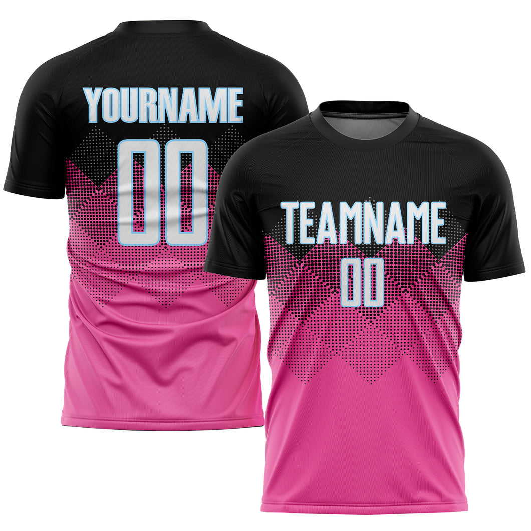 Custom Pink Black-LIght Blue Gradient Square Shape Sublimation Soccer Uniform Jersey