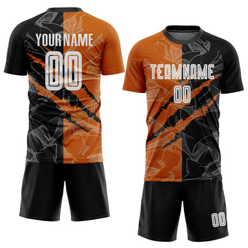 Custom Graffiti Pattern Black-Texas Orange Scratch Sublimation Soccer Uniform Jersey