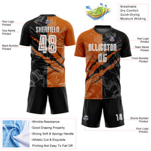 Загрузить изображение в средство просмотра галереи, Custom Graffiti Pattern Black-Texas Orange Scratch Sublimation Soccer Uniform Jersey
