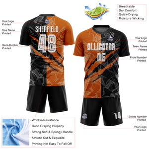 Custom Graffiti Pattern Black-Texas Orange Scratch Sublimation Soccer Uniform Jersey