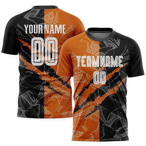 Custom Graffiti Pattern Black-Texas Orange Scratch Sublimation Soccer Uniform Jersey