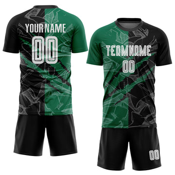 Custom Graffiti Pattern Black-Kelly Green Scratch Sublimation Soccer Uniform Jersey