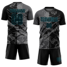 Load image into Gallery viewer, Custom Graffiti Pattern Black Steel Gray-Teal Scratch Sublimation Soccer Uniform Jersey
