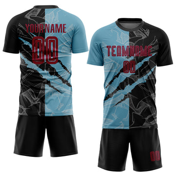 Custom Graffiti Pattern Maroon Black-Shadow Blue Scratch Sublimation Soccer Uniform Jersey