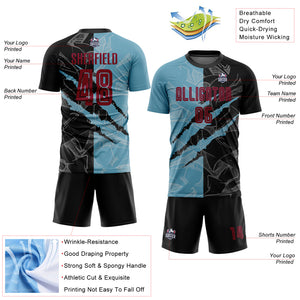 Custom Graffiti Pattern Maroon Black-Shadow Blue Scratch Sublimation Soccer Uniform Jersey