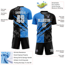 Загрузить изображение в средство просмотра галереи, Custom Graffiti Pattern Black-Powder Blue Scratch Sublimation Soccer Uniform Jersey
