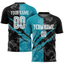 Load image into Gallery viewer, Custom Graffiti Pattern Black-Teal Scratch Sublimation Soccer Uniform Jersey
