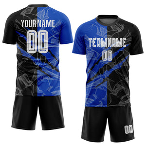 Custom Graffiti Pattern Black-Thunder Blue Scratch Sublimation Soccer Uniform Jersey