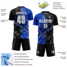 Load image into Gallery viewer, Custom Graffiti Pattern Black-Thunder Blue Scratch Sublimation Soccer Uniform Jersey
