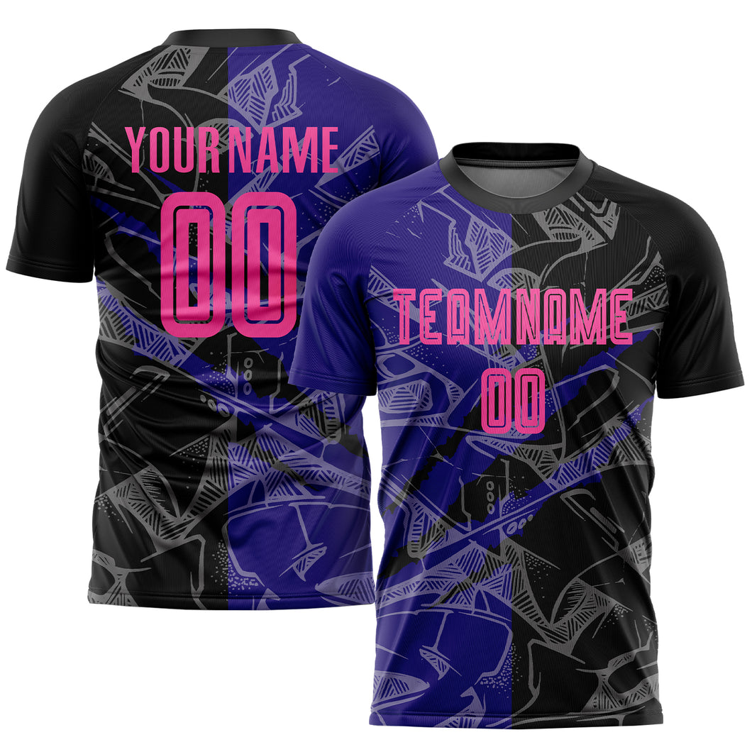 Custom Graffiti Pattern Pink Black-Dark Purple Scratch Sublimation Soccer Uniform Jersey