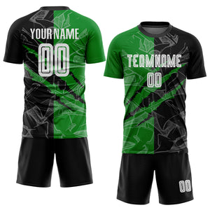 Custom Graffiti Pattern Black-Grass Green Scratch Sublimation Soccer Uniform Jersey