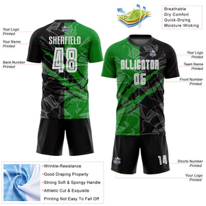 Custom Graffiti Pattern Black-Grass Green Scratch Sublimation Soccer Uniform Jersey