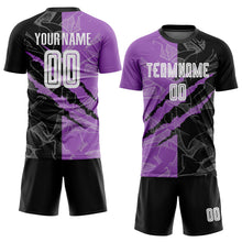 Charger l&#39;image dans la galerie, Custom Graffiti Pattern Black-Medium Purple Scratch Sublimation Soccer Uniform Jersey
