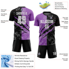 Charger l&#39;image dans la galerie, Custom Graffiti Pattern Black-Medium Purple Scratch Sublimation Soccer Uniform Jersey
