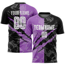 Charger l&#39;image dans la galerie, Custom Graffiti Pattern Black-Medium Purple Scratch Sublimation Soccer Uniform Jersey
