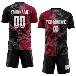 Custom Graffiti Pattern Black-Maroon Scratch Sublimation Soccer Uniform Jersey