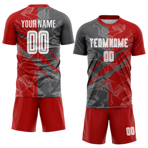 Custom Graffiti Pattern Red-Steel Gray Scratch Sublimation Soccer Uniform Jersey