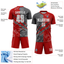 Загрузить изображение в средство просмотра галереи, Custom Graffiti Pattern Red-Steel Gray Scratch Sublimation Soccer Uniform Jersey
