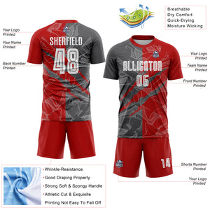 Custom Graffiti Pattern Red-Steel Gray Scratch Sublimation Soccer Uniform Jersey