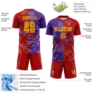 Custom Graffiti Pattern Yellow Red-Purple Scratch Sublimation Soccer Uniform Jersey