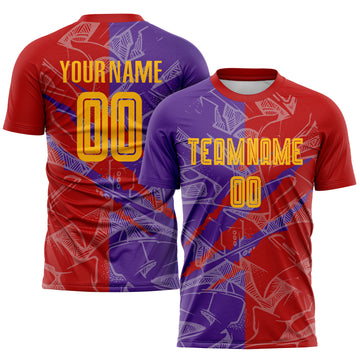 Custom Graffiti Pattern Yellow Red-Purple Scratch Sublimation Soccer Uniform Jersey