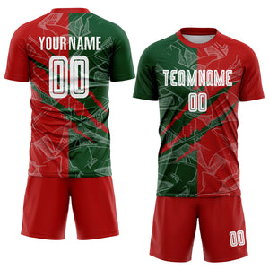 Custom Graffiti Pattern Red-Green Scratch Sublimation Soccer Uniform Jersey