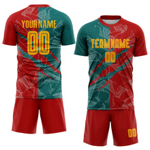 Load image into Gallery viewer, Custom Graffiti Pattern Yellow Red-Teal Scratch Sublimation Soccer Uniform Jersey
