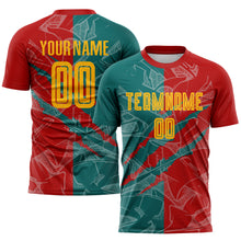 Load image into Gallery viewer, Custom Graffiti Pattern Yellow Red-Teal Scratch Sublimation Soccer Uniform Jersey
