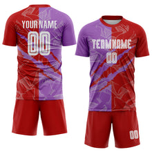 Charger l&#39;image dans la galerie, Custom Graffiti Pattern Red-Medium Purple Scratch Sublimation Soccer Uniform Jersey
