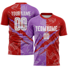 Charger l&#39;image dans la galerie, Custom Graffiti Pattern Red-Medium Purple Scratch Sublimation Soccer Uniform Jersey
