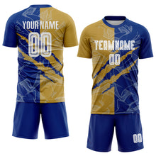 Charger l&#39;image dans la galerie, Custom Graffiti Pattern Old Gold-Royal Scratch Sublimation Soccer Uniform Jersey
