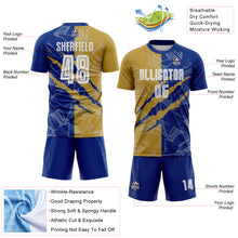 Charger l&#39;image dans la galerie, Custom Graffiti Pattern Old Gold-Royal Scratch Sublimation Soccer Uniform Jersey
