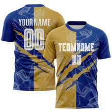 Charger l&#39;image dans la galerie, Custom Graffiti Pattern Old Gold-Royal Scratch Sublimation Soccer Uniform Jersey
