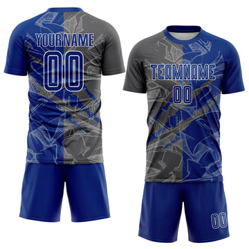 Custom Graffiti Pattern Royal-Steel Gray Scratch Sublimation Soccer Uniform Jersey