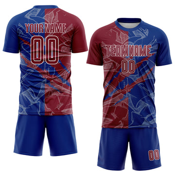 Custom Graffiti Pattern Crimson-Royal Scratch Sublimation Soccer Uniform Jersey