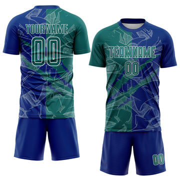 Custom Graffiti Pattern Teal-Royal Scratch Sublimation Soccer Uniform Jersey